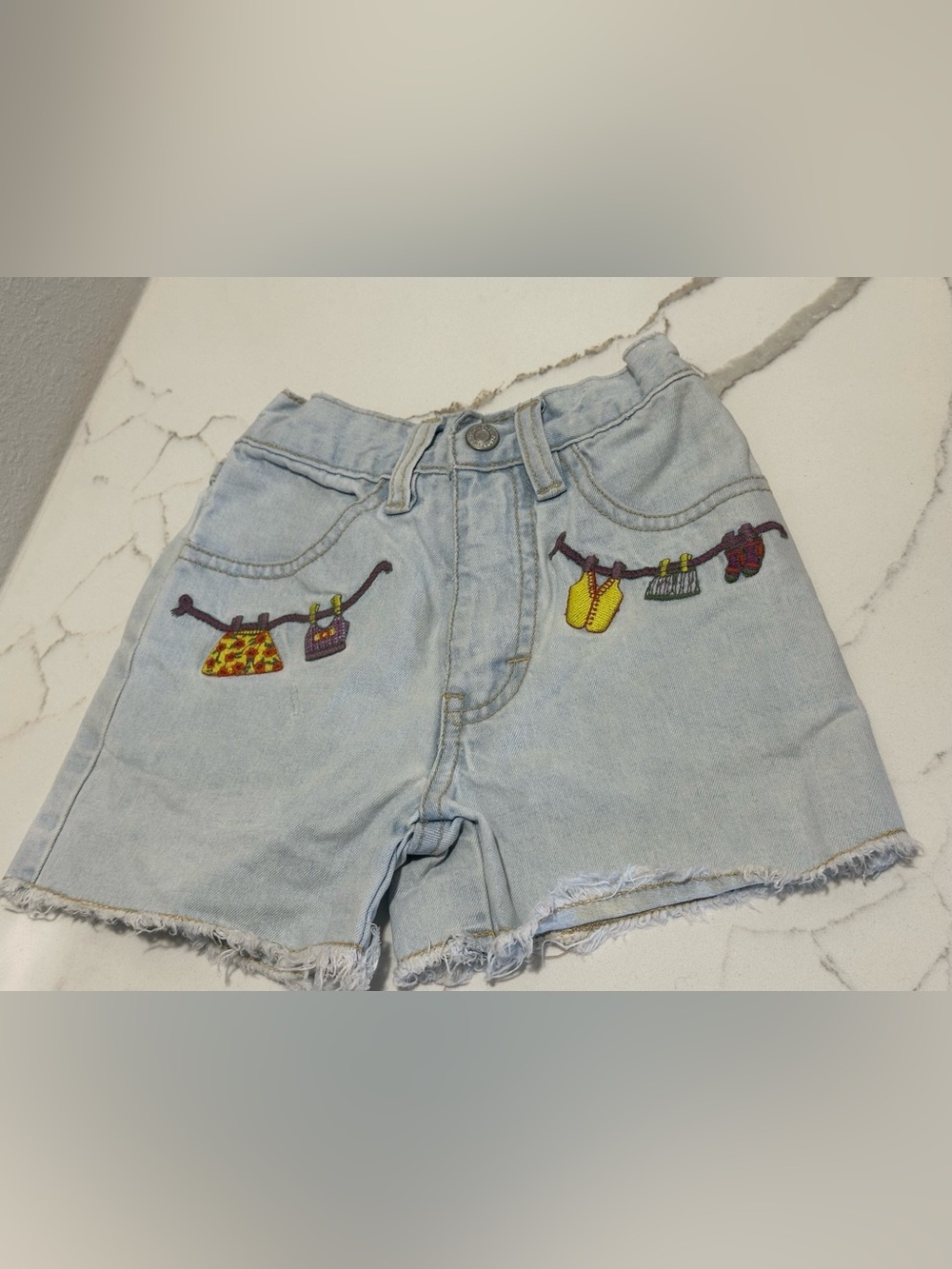 Vtg Jordache Girl's Blue Denim Shorts  Embroidery Laundry Line Sz 4 Cottage Core